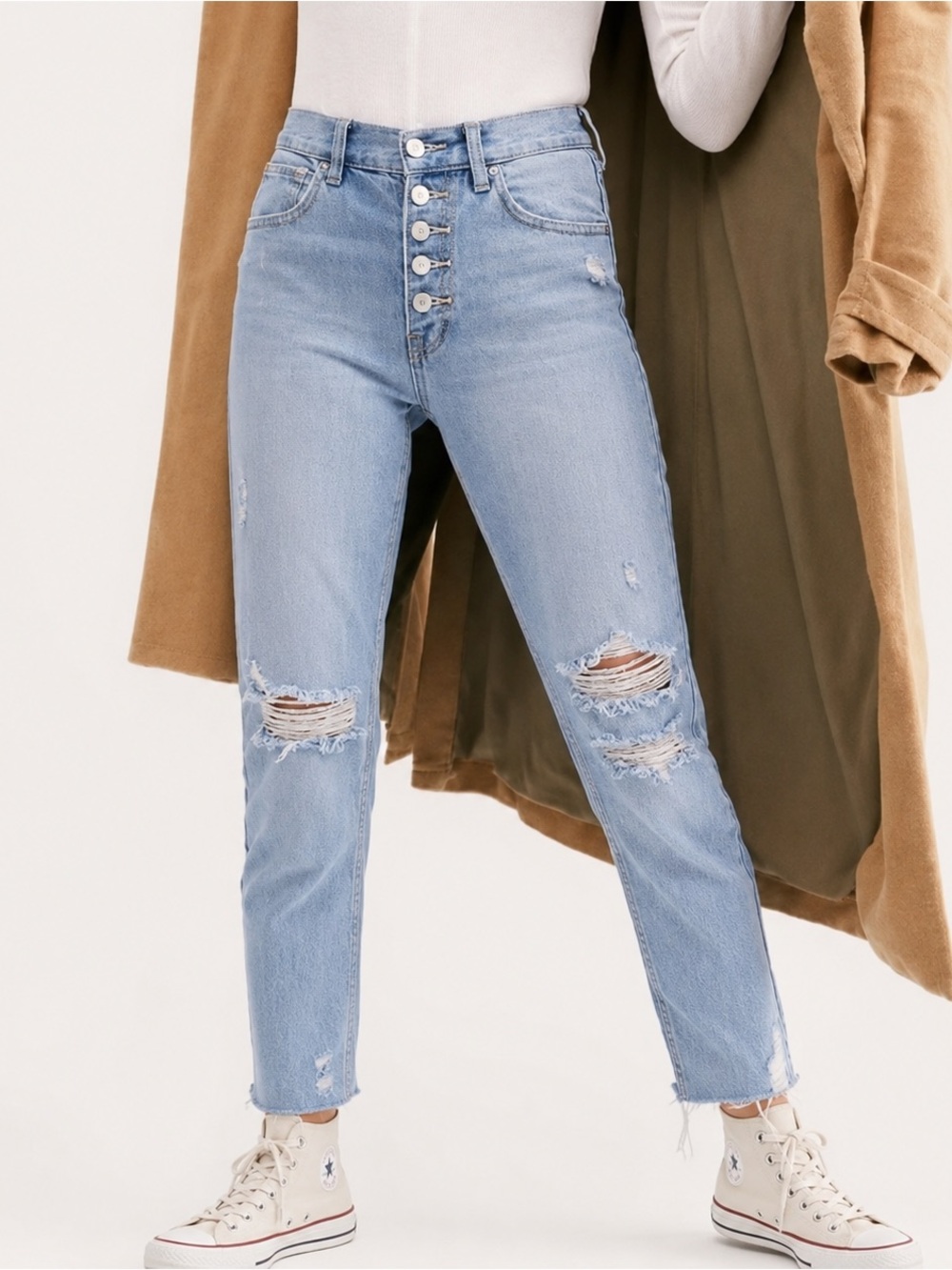 We the Free Straight Leg High Rise ButtonFly Light Wash 100% Cotton Jeans